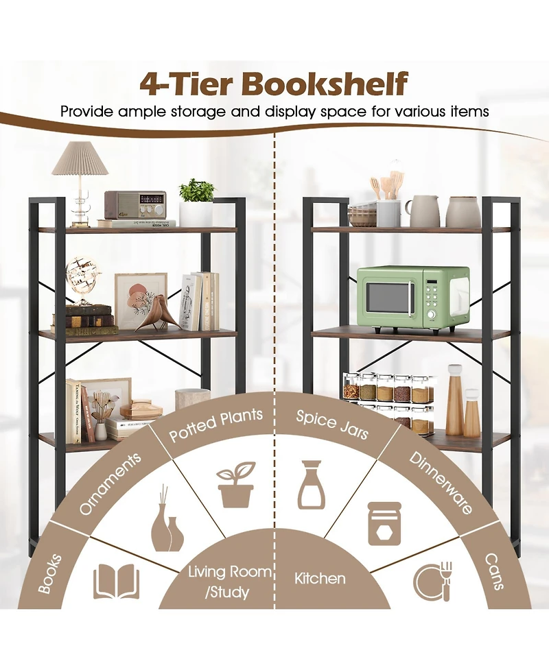Sugift 4-Tier Bookshelf with Heavy Duty Metal Frame Industrial Display Shelf