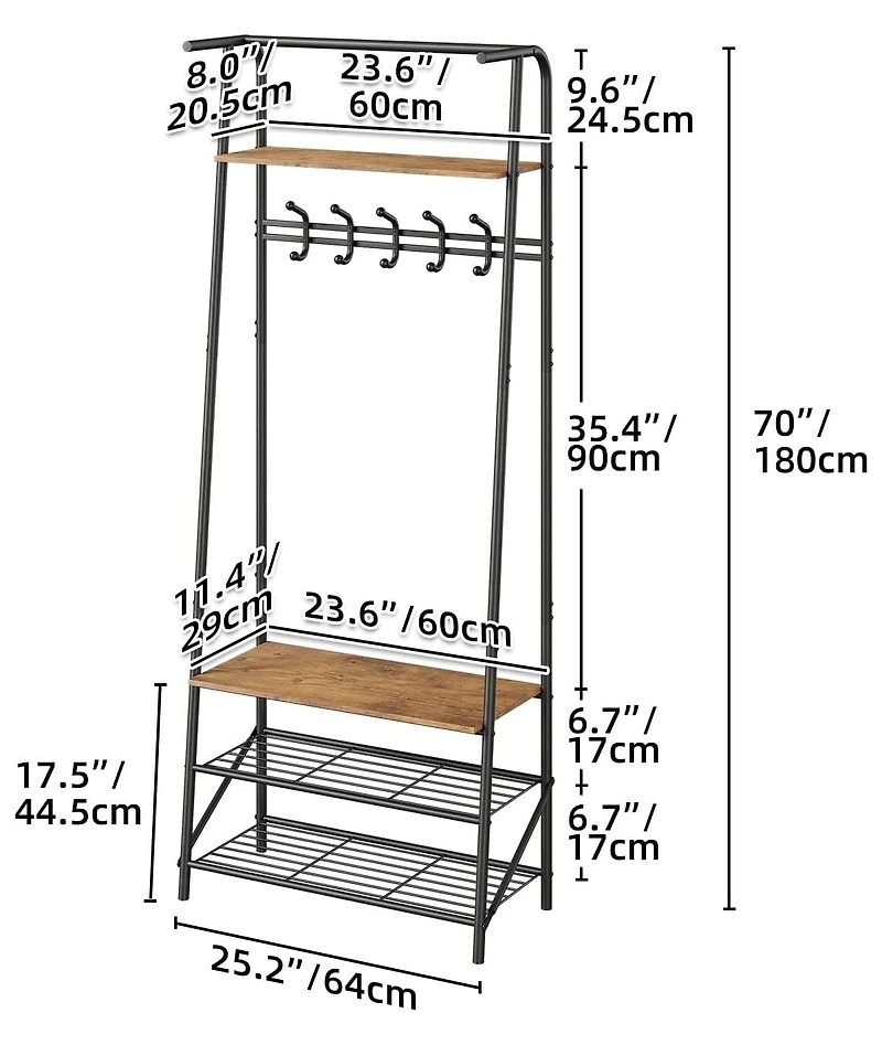 gaomon Hall Tree with 5 Hooks, 4-In-1 Entryway Coat Rack and Shoe Storage Bench