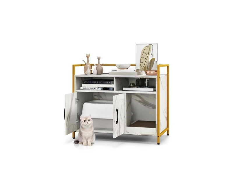 Aostirmotor Hidden Cat Washroom with Double Doors & Scratch Cardboard