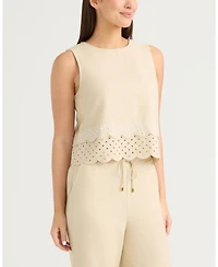 Ellen Tracy Women's Sleeveless Top with Eyelet Detailing
