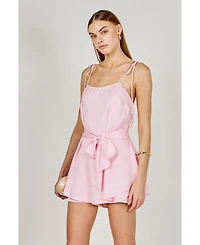 endless rose Women's Spaghetti Tie Belted Romper Dress