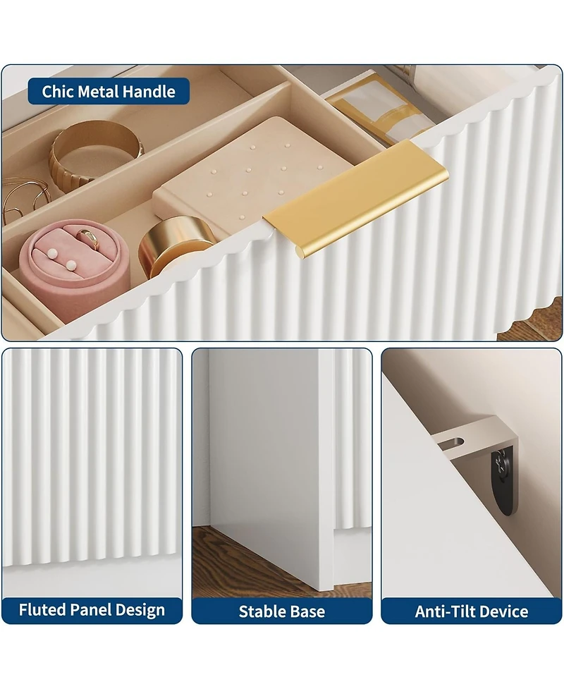 gaomon 8 Drawer Fluted Dresser for Bedroom with Metal Handle, Fluted Wood Tv Stand, Modern Large Dresser for Closet, Living Room and Entryway