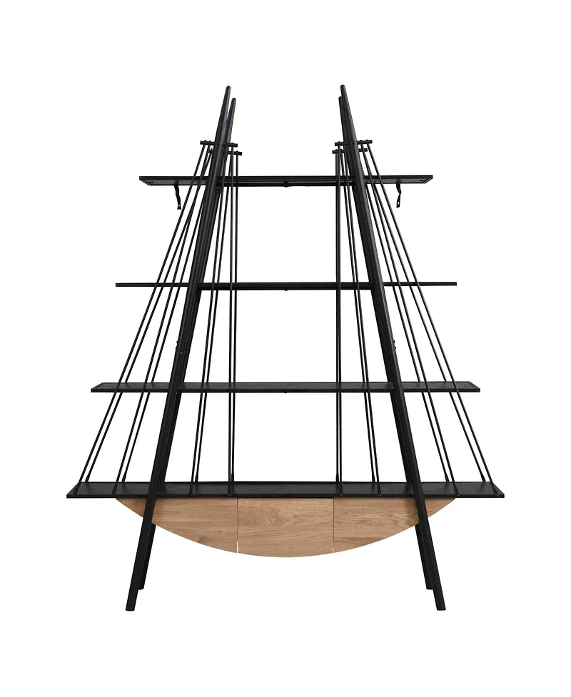 Rainsken Sailboat-Inspired Bookshelf, 4-Tier Open Storage Shelf, Freestanding Display Rack with Drawer for Living Room, Home Office