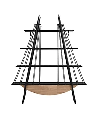 Rainsken Sailboat-Inspired Bookshelf, 4-Tier Open Storage Shelf, Freestanding Display Rack with Drawer for Living Room, Home Office