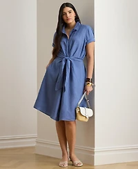 Lauren Ralph Plus-Size 100% Linen Shirtdress