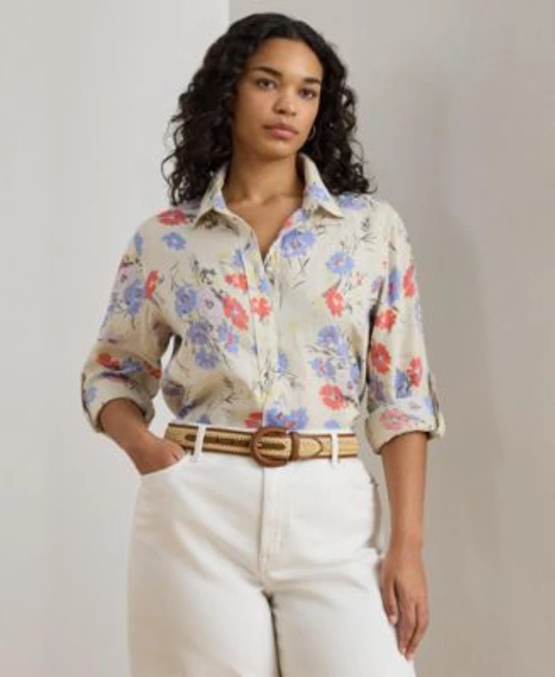 Lauren Ralph Lauren Womens Relaxed Fit Collared Shirt