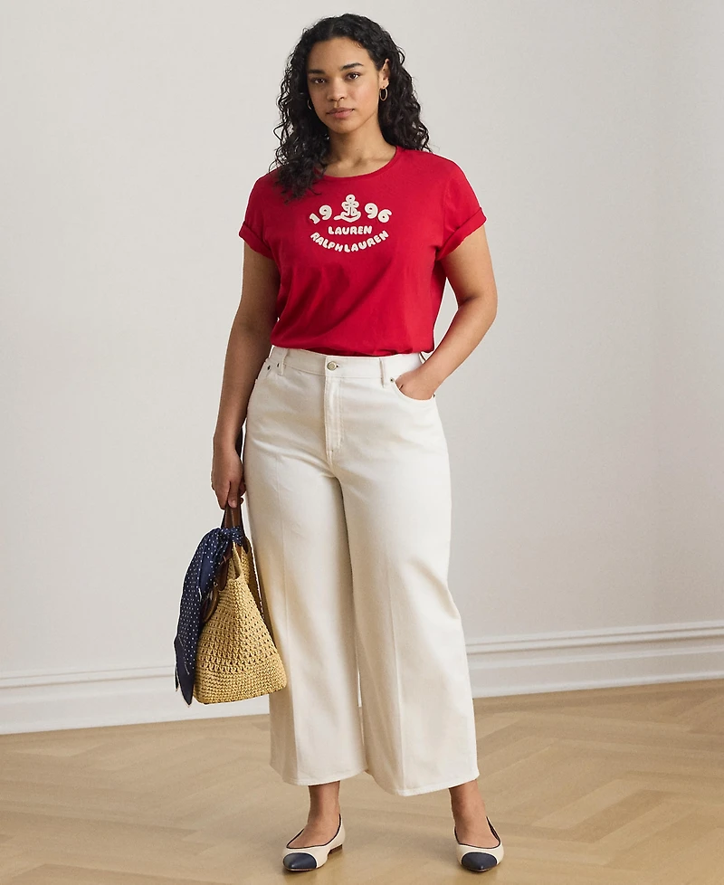 Lauren Ralph Plus Embroidered-Logo Crewneck T-Shirt