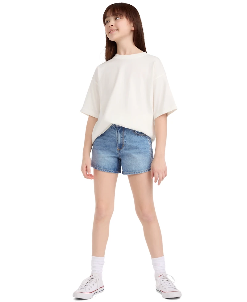 Levi's Girls' 7-16 Embroidered Mini Mom Shorts