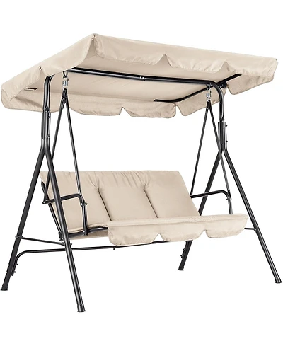 gaomon 3-Seat Patio Swing Chair with Adjustable Canopy and Thick Waterproof Cushions, Outdoor Steel Frame Porch Swing for Garden, Lawn, Backyard