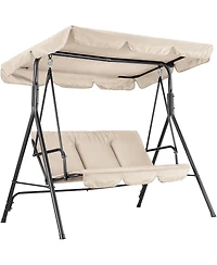 gaomon 3-Seat Patio Swing Chair with Adjustable Canopy and Thick Waterproof Cushions, Outdoor Steel Frame Porch Swing for Garden, Lawn, Backyard