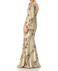 Ivonne Women's Floral Sequin Gown with Open Back