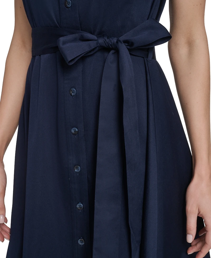 Calvin Klein Women's Belted Button-Front Collared Fit-and-Flare Dress