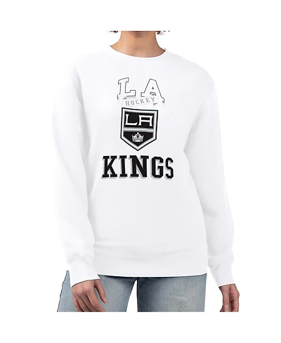 G-iii 4Her by Carl Banks Women's White Los Angeles Kings Team Logo Tri-Blend Fleece Pullover Sweatshirt