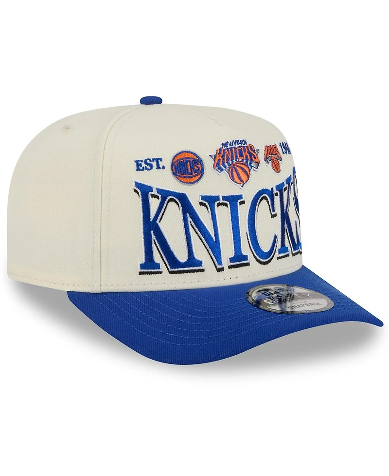 New Era Men's Cream/Blue New York Knicks 2026 Nba All-Star Game Stretched Text 9FIFTY A-Frame Snapback Hat