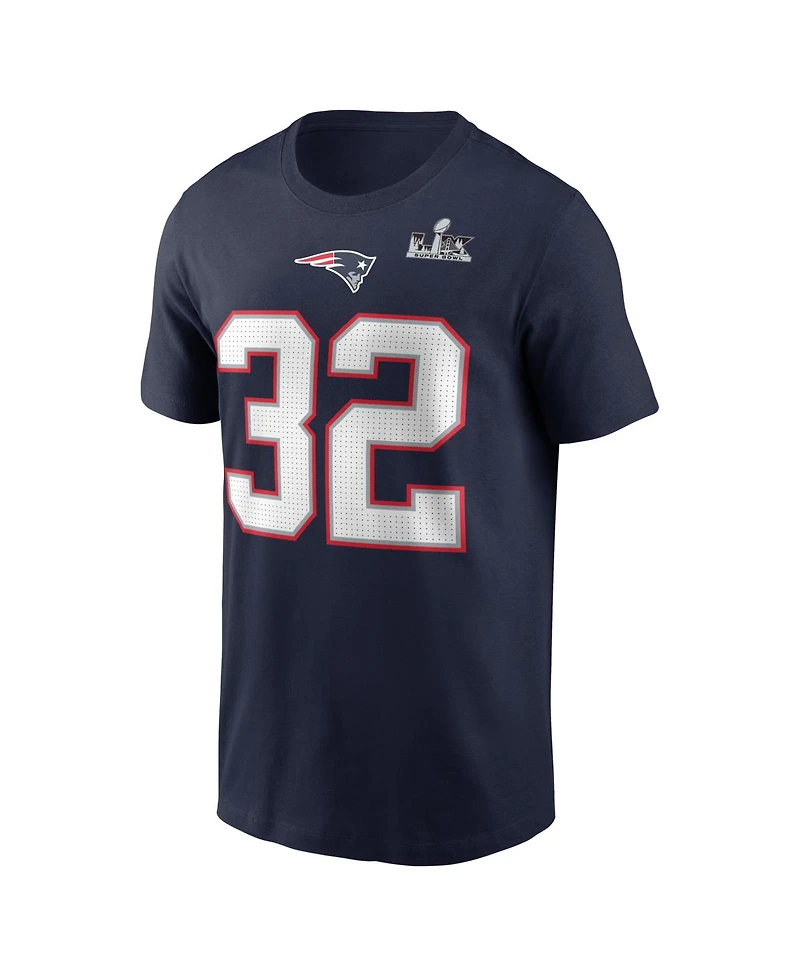 Nike Men's TreVeyon Henderson Navy New England Patriots Super Bowl Lx Patch Name Number T-Shirt