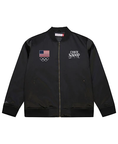 Mitchell & Ness Men's Black Coach Snoop Satin Full-Zip Bomber Jacket