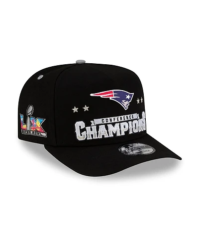New Era Men's Black New England Patriots 2025 Afc Champions Locker Room Trophy Collection A-Frame 9FIFTY Snapback Hat