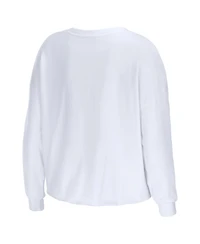 Wear by Erin Andrews Women's White New England Patriots Super Bowl Lx Cropped Long Sleeve T-Shirt