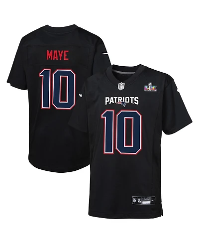 Nike Big Boys and Girls Drake Maye Black New England Patriots Super Bowl Lx Patch Carbon Fashion Game Jersey