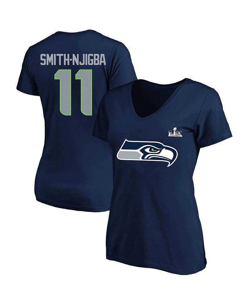Fanatics Women's Jaxon Smith-Njigba College Navy Seattle Seahawks Super Bowl Lx Patch Plus Size Name Number V-Neck T-Shirt