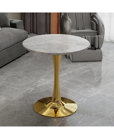 Streamdale Furniture Gold 27.6" Mid-Century Modern Coffee/Dining Table with Round Marble Top.