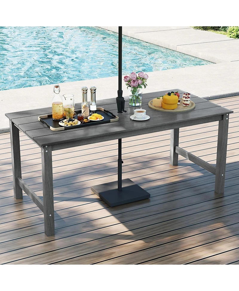 Gymax Hdpe Outdoor Dining Table for 6 Person 67'' Patio w/ Wood-Like Tabletop