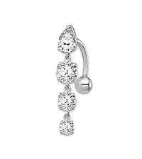 Curata Jewelry Solid 10k Yellow or White Gold Polished Screw back 14g Graduating Pear and Round Cubic Zirconia Belly Ring Dangle