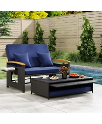 Gymax Patio Rattan Daybed Set w/Cushioned Loveseat & Storage Ottoman for Porch Outdoor