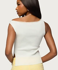 Edikted Women's Myrah Asymmetric Off Shoulder Ribbed Knit Top