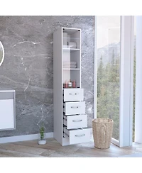 Rainsken Linen Cabinet, 68" H Bathroom Storage Cabinet with 3 Shelves, 4 Drawers and Metal Handles for Home