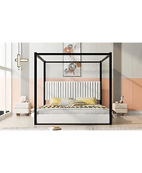 Streamdale Furniture King Size Upholstery Canopy Platform Bed with Headboard