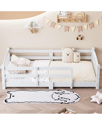 Streamdale Furniture Solid Wood Twin Montessori Floor Bed with Slats And Guardrails