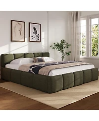 Streamdale Furniture California Linen Platform Bed with Thick Headboard/Footboard