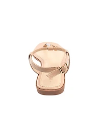 bebe Women's Fashion Sandal with T-Strap Upper, Rhinestones and Dangle Charms