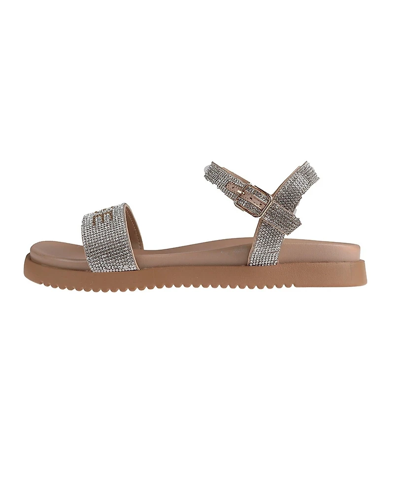 bebe Women's Sandal with Rhinestone Embellished Upper - Elegant and Comfortable
