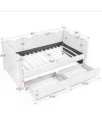 Streamdale Furniture Twin Size Gingham Daybed with Storage Drawers, Usb Port & Wave Shape