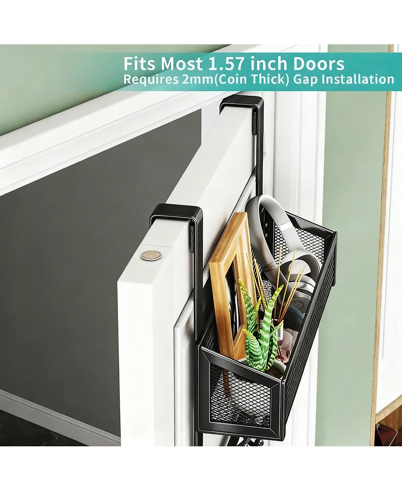 Yigii Stainless Steel Over Door Hook with Basket & 16 Hooks for Coats, Towels, Keys