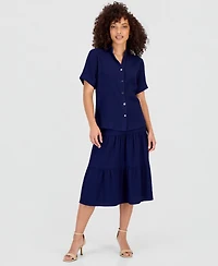 Anne Klein Essentials Petite Short-Sleeve Button-Front Shirt