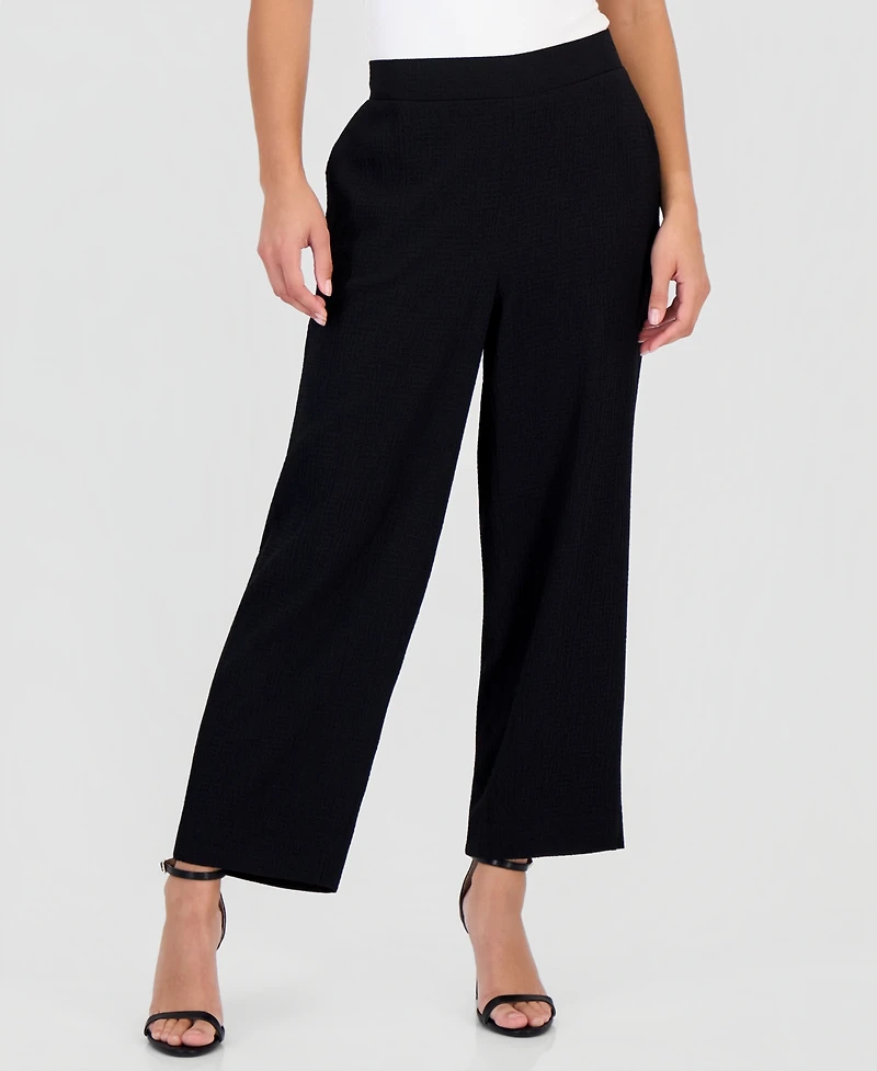 Anne Klein Essentials Petite Textured High Rise Pull-On Pants