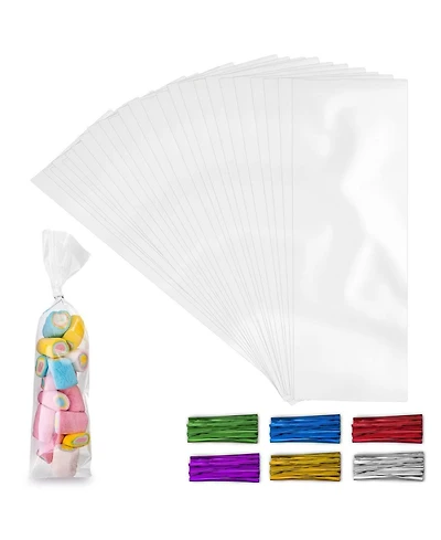 Zulay Kitchen 3 x 11 Inches Clear Cellophane Candy Bags With Ties - 200 Piece