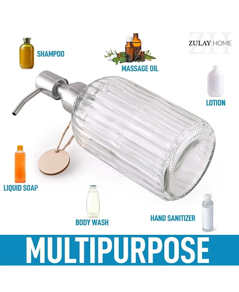 Zulay Kitchen Easy Press Pump Clear Glass Hand Soap Dispenser for Bathroom