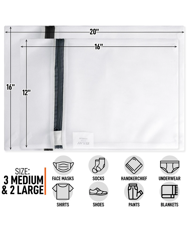 Zulay Kitchen 5 Pack Reusable Mesh Laundry Bags for Delicates and Washing Machine