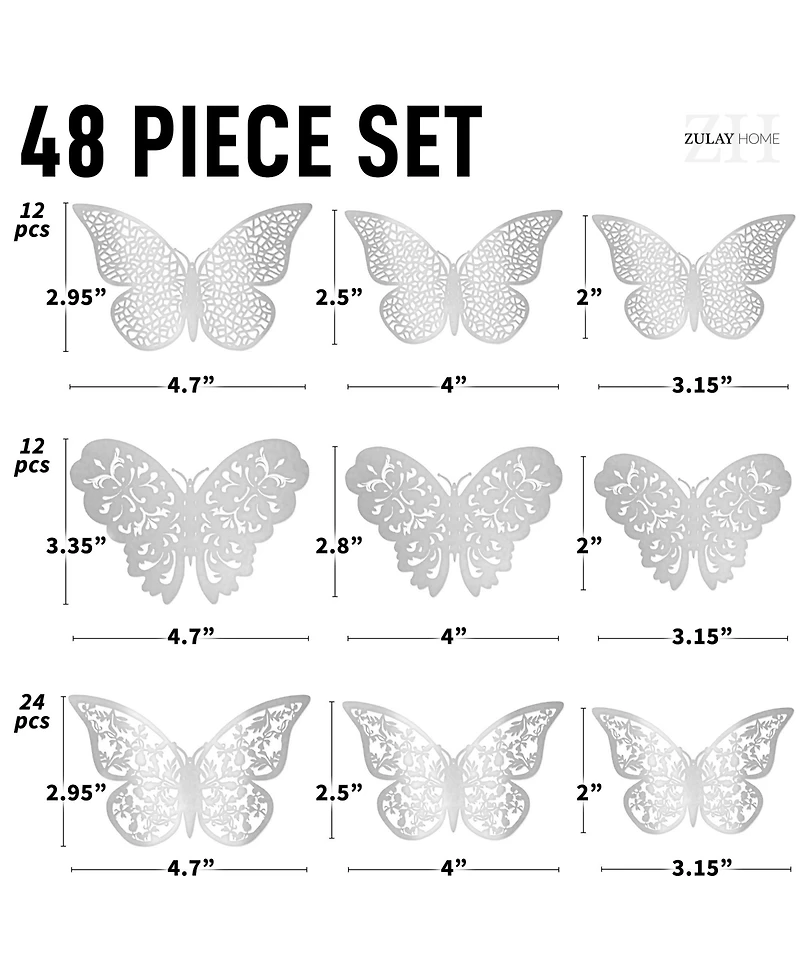 Home 3D Removable Diy Butterfly Wall Decor with 3 Wing Designs (48pcs)