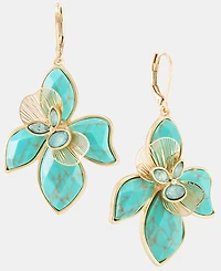 lonna & lilly Gold-Tone Faux Turquoise Large Flower Drop Earrings
