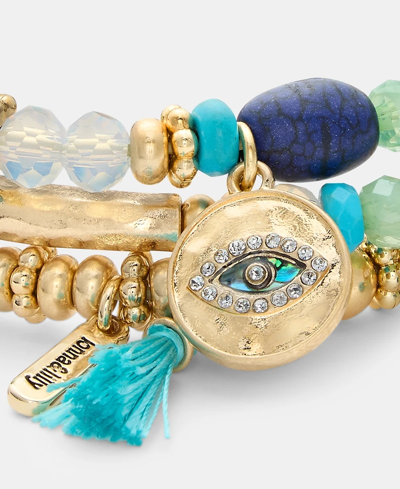 lonna & lilly 3-Pc. Set Evil Eye Charm Beaded Stretch Bracelets