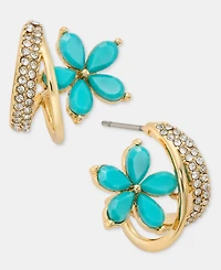 lonna & lilly Gold-Tone Faux Turquoise Flower Hoop Earrings