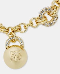 Dkny Gold-Tone Drama Crystal Logo Charm Flex Bracelet