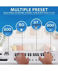 Pyle Electric Piano, 37-Key Music Keyboard, Built-in Stereo Speakers, Rechargeable Battery, Wired Microphone