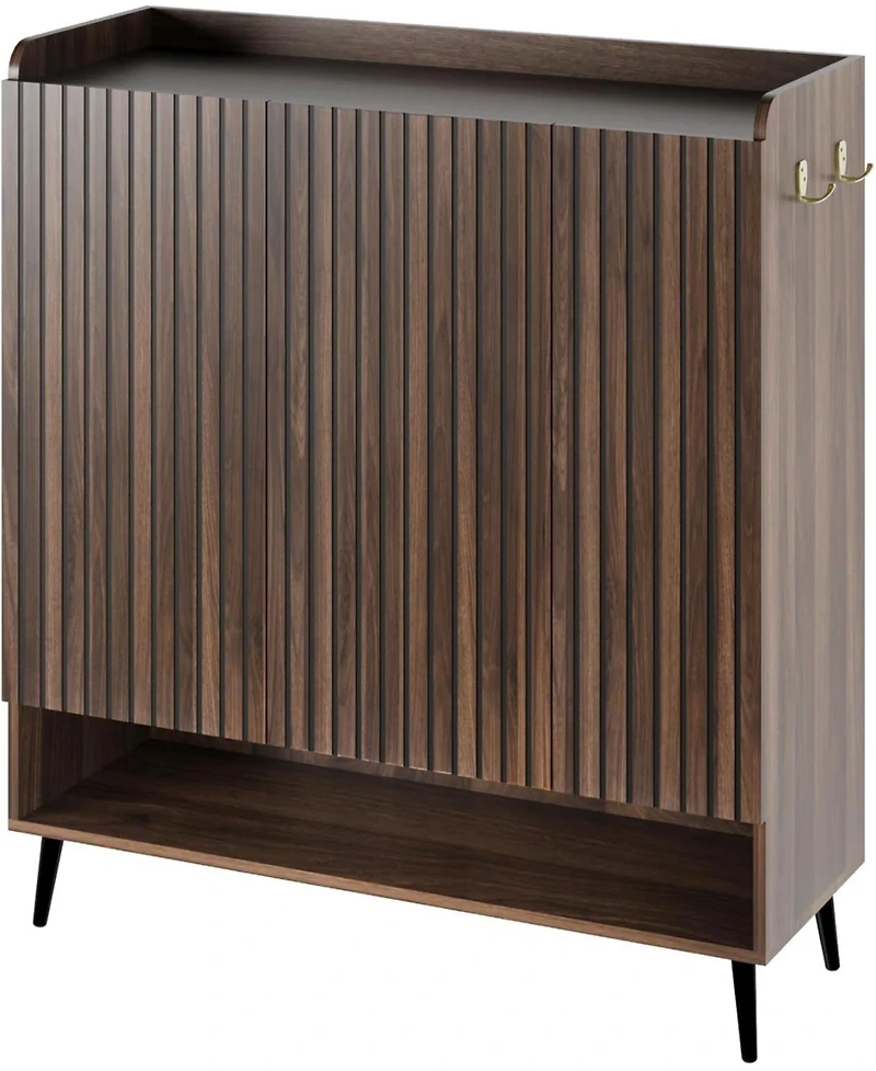 gaomon Large 6-Tier Shoe Cabinet with 3 Doors, Handleless Shoe Organizer with Hooks, Freestanding Entryway Storage Cabinet