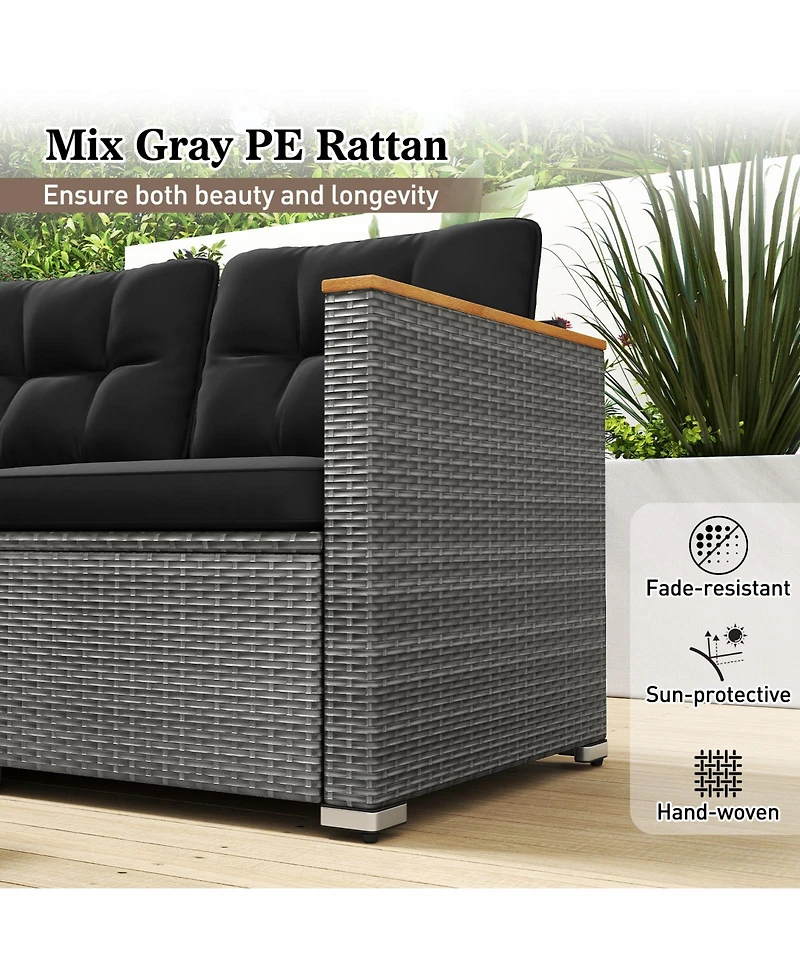 Gymax 3-Seat Patio Pe Rattan Wicker Couch Sofa w/ Deep Seating & Cushion for Porch Outdoor